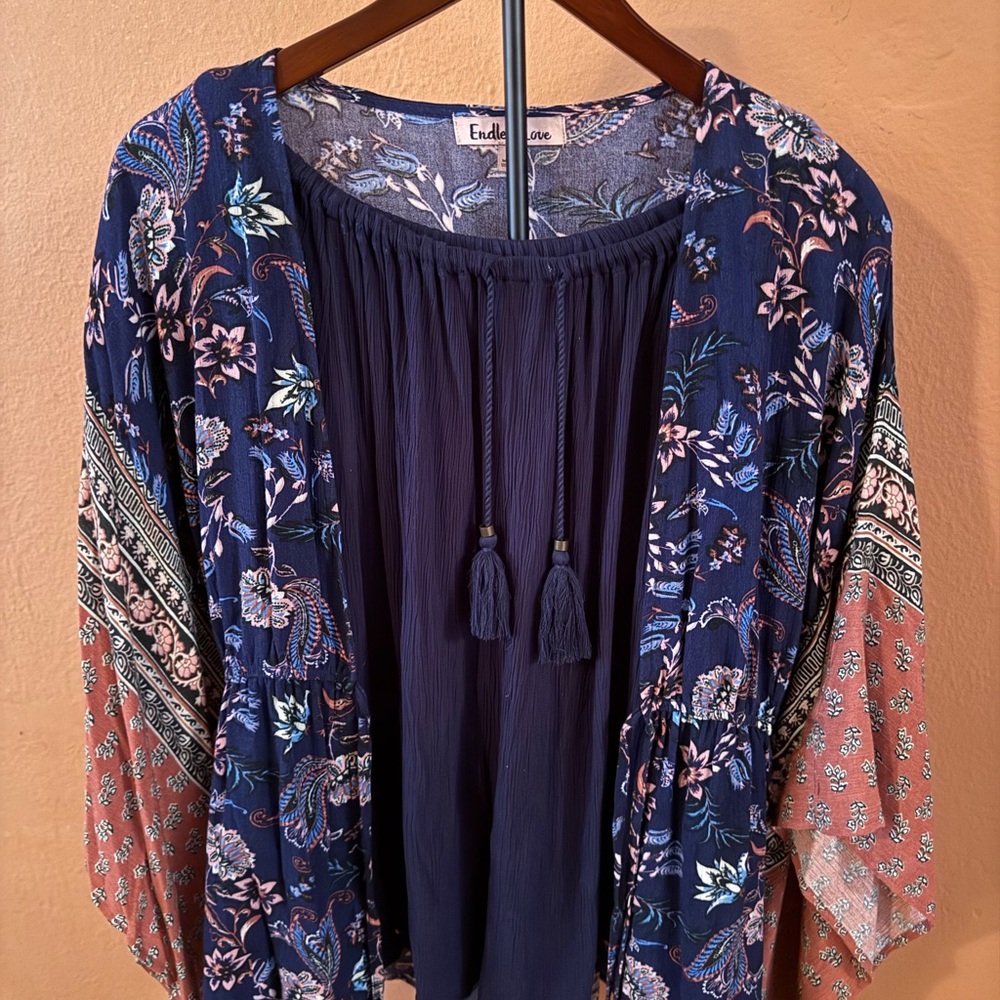 Endless Rose Floral Kimono 2pc Blouse Set - Medium
